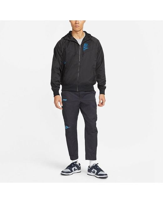 Nike Sportswear Sport Essentials Logo Printing Woven Breathable Hooded Jacket Black for men