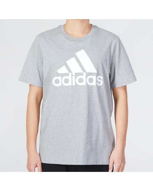 Adidas Gray Essentials Single Jersey Big Logo Tee for men