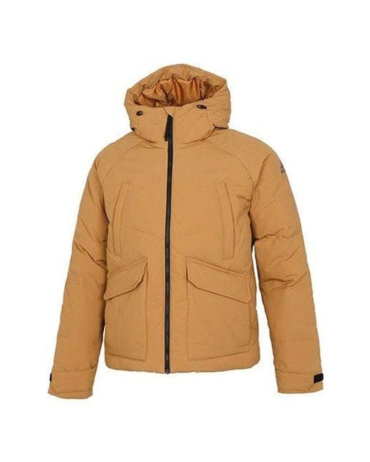 Adidas Brown Big Baffle Jkt Casual Sports Zipper Cardigan Hooded Down Jacket Turmeric for men