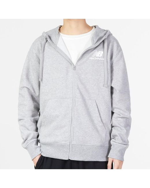 New Balance White Essentials Stacked Logo French Terry Jacket 'Classic' for men