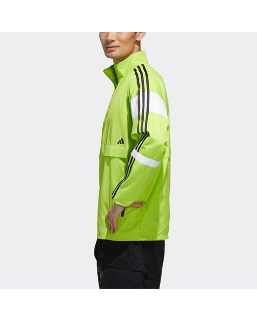 Adidas Green Stand Collar Woven Colorblock Jacket for men