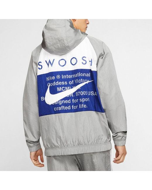 Nike Gray Swoosh Sports Contrasting Colors Printing Alphabet Hooded Jacket for men