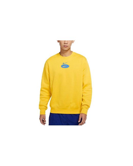Nike Yellow As Nsw Sl Bb Crew Logo Casual Sports Fleece Lined Round Neck Long Sleeves Bright for men