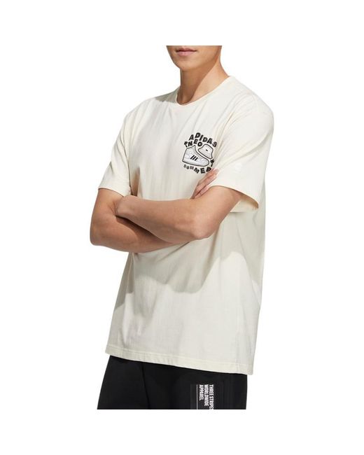 Adidas White Neo Ss22 Shoe Alphabet Printing Round Neck Short Sleeve Couple Style for men