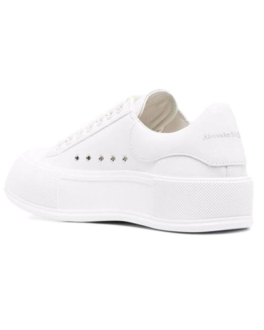 McQueen White (Wmns) Deck Plimsoll Lace-Up Sneakers