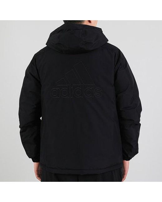 Adidas Black Originals Bos Logo Down J Stay Warm Solid Color Hooded Down Jacket for men