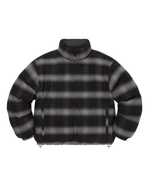 Supreme Black Flannel Reversible Puffer Jacket for men