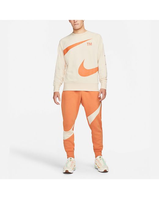 Nike White Swoosh Ft Crew Large Logo Printing Knit Round Neck Pullover Khaki for men