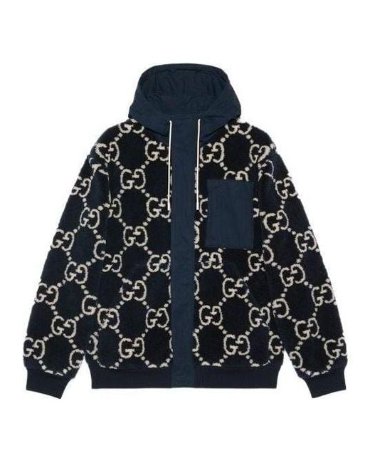 Gucci Blue Gg Fuzzy Fabric Jacquard Jacket 'Dark' for men