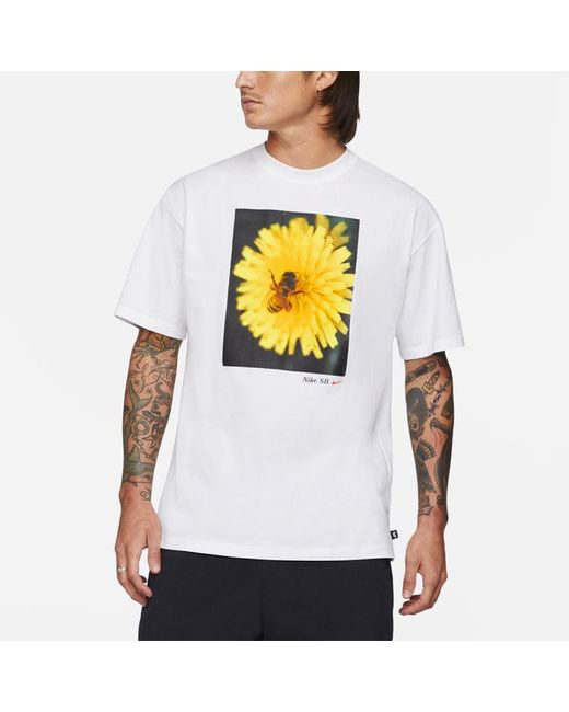 Nike White Sb Skateboard Sports Casual Daisy Print Crew-Neck Short Sleeve for men