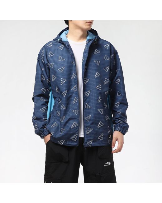 Adidas Blue Logo Print Hooded Jacket for men