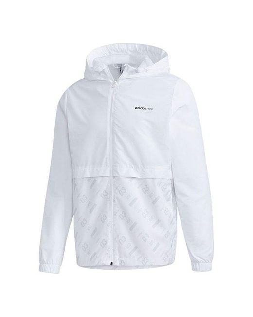 Adidas Blue Neo M Brlv Wb 2 Logo Printing Splicing Windproof Hooded Track Jacket for men