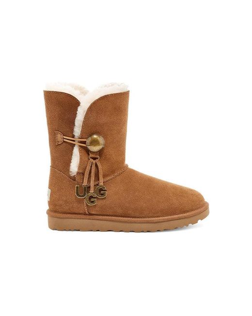 Ugg Brown (Wmns) Bailey Button Charm Metallic Alphabet Version Fleece Lined