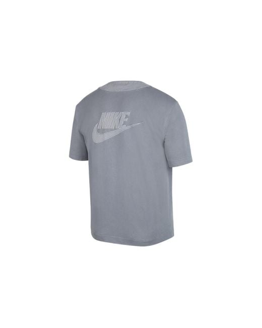 Nike Gray French Terry Loose Logo Splicing Sports Cardigan Short Sleeve T-Shirt for men
