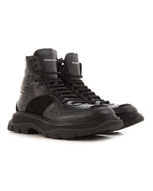 McQueen Black Leather Ankle Boots for men