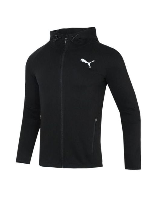 PUMA Black Running Sports Training Knit Hooded Logo Jacket for men