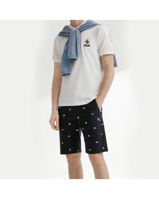 Fila White Subject Embroidered Printing Short Sleeve Polo Shirt for men