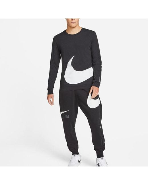 Nike Black Sportswear Contrasting Colors Large Logo Round Neck Sports Long Sleeves for men