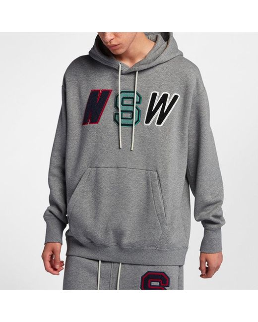 Nike Gray Nsw Oversize Fleece Lined Athleisure Casual Sports Pullover for men