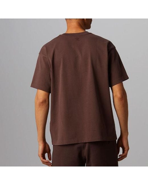 Adidas Originals X Pharrell Williams Crossover Solid Color Round Neck Pullover Sports Short Sleeve Brown T-shirt for men