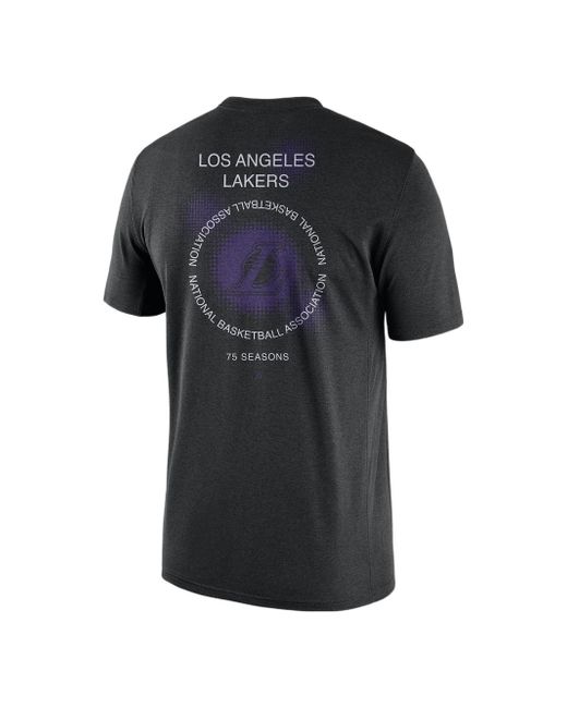 Nike X Nba Crossover Los Angeles Lakers Courtside Pattern Printing Round Neck Short Sleeve Black for men