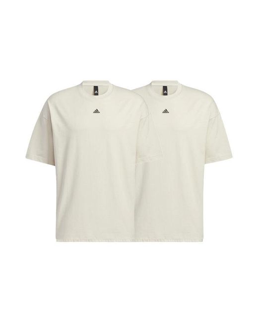 Adidas White Solid Color Logo Loose Sports Short Sleeve Creamy T-Shirt for men