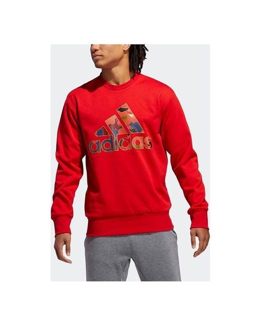 Adidas Red Large Logo Printing Basketball Sports Pullover for men