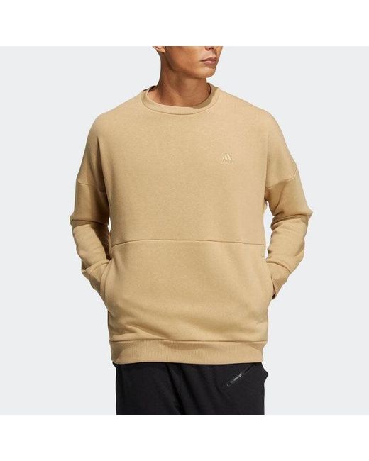 Adidas Natural Solid Color Logo Embroidered Casual Round Neck Pullover Khaki