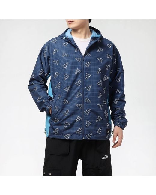 Adidas Blue Logo Print Hooded Jacket for men