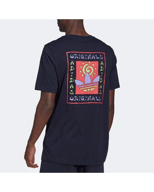 Adidas Blue Originals Solid Color Logo Round Neck Short Sleeve Legendary T-Shirt for men