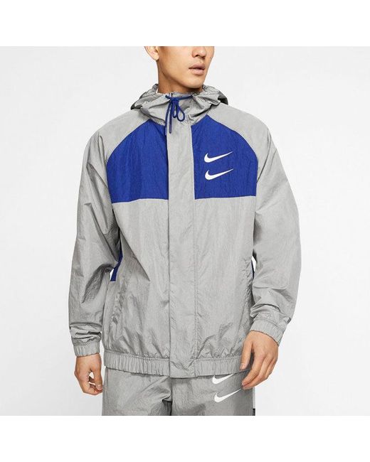 Nike Gray Swoosh Sports Contrasting Colors Printing Alphabet Hooded Jacket for men