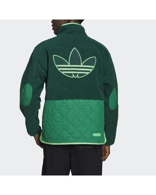 Adidas Green Originals Big Trfl Sherpa Outdoor Sport Casual Stitching Stand-Collar Jacket for men