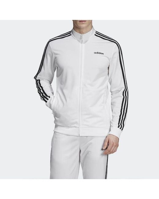 Adidas White Essentials3 Stripe Elastic Sports Jacket for men