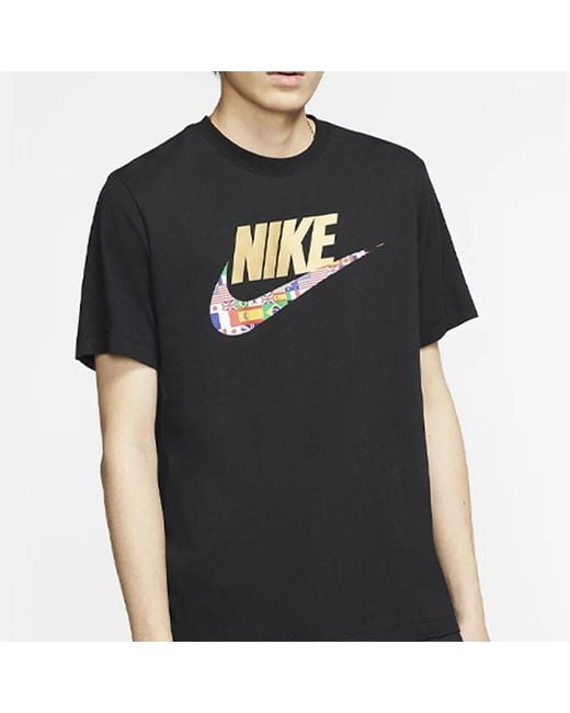 Nike Black Sportswear Classic National Flag Logo Printing Short Sleeve for men