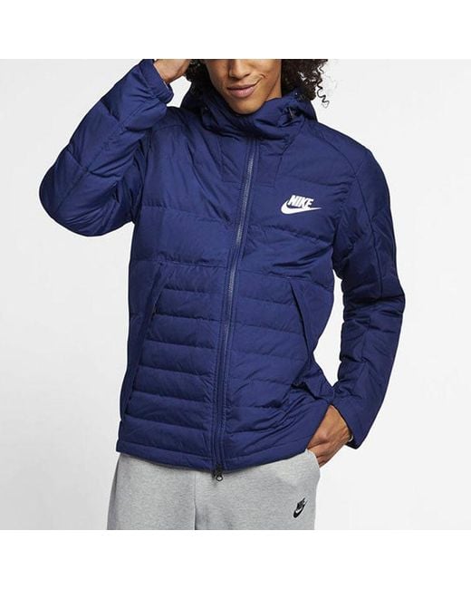 Nike Blue Outdoor Windproof Stay Warm Casual Hooded Down Jacket Dark for men