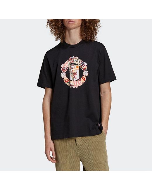 Adidas Black Mufc Cny Tee Limited Logo Printing Manchester United Soccer/Football Round Neck Short Sleeve for men