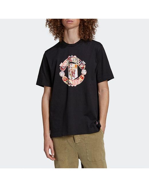 Adidas Black Mufc Cny Tee Limited Logo Printing Manchester United Soccer/Football Round Neck Short Sleeve for men
