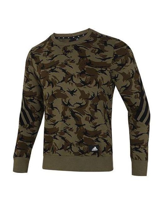 Adidas Green Camouflage Pattern Round Neck Long Sleeves Military for men