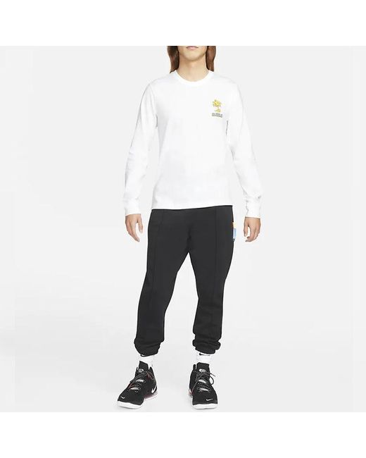 Nike White Lebron Sfg Basketball Sports Printing Round Neck Long Sleeves T-Shirt for men