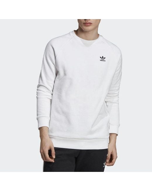 Adidas White Trefoil Essesentials Crewneck Sweatshirt for men