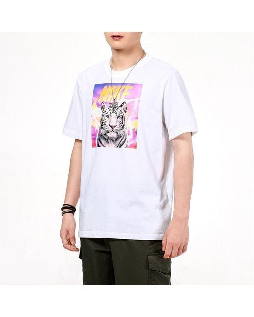 Nike White Printing Sports Breathable Round Neck Short Sleeve T-Shirt for men