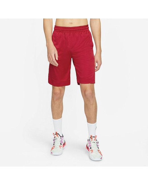 Nike Red Rise Striped Triangle Logo Printing Quick Dry Knit Basketball Shorts for men