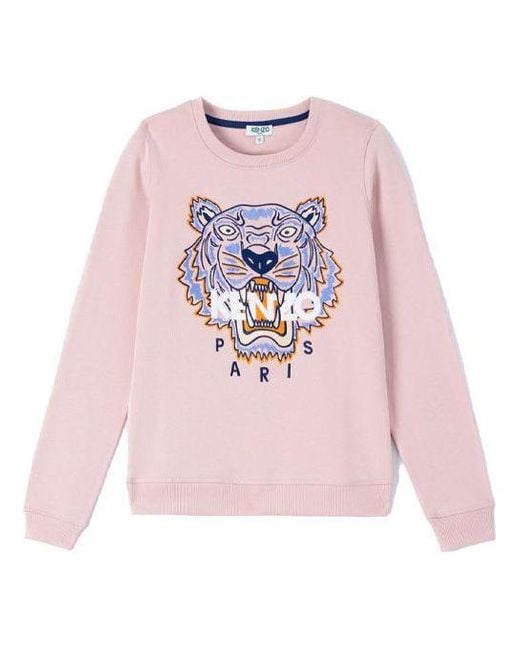 KENZO Pink (Wmns) Classic Tiger Head Printing Round Neck Hoodie