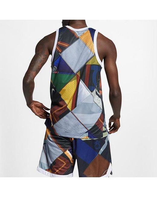 Nike Blue Kd Hyper Elite Durant Basketball Sports Top Multi-colorblock for men