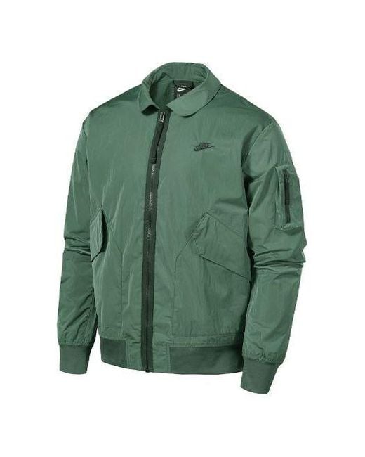 Nike Green Sportswear Woven Lapel Solid Color Sports Jacket for men