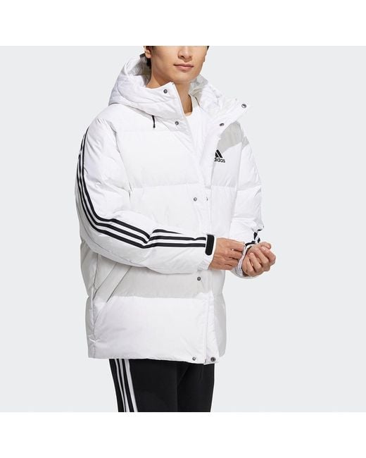 Adidas White 3St Puffy Dwn J Casual Sports Stay Warm Hooded Down Jacket for men