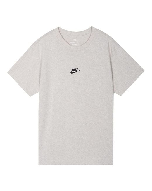 Nike Gray Solid Color Embroidered Small Label Round Neck Casual Loose Short Sleeve Light Bone T-Shirt for men