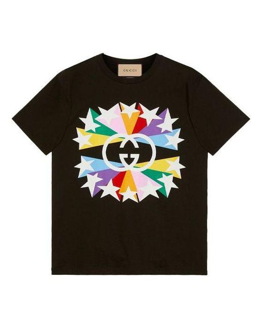Gucci Black Fw21 Interlock Double G Printing Cotton Short Sleeve T-Shirt for men