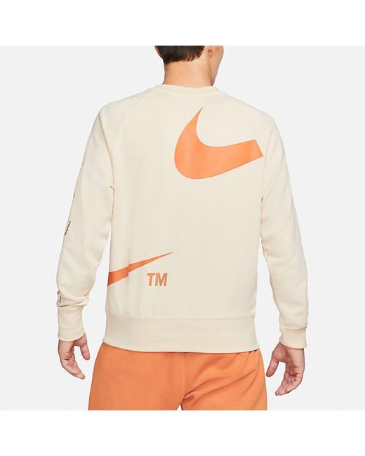 Nike White Swoosh Ft Crew Large Logo Printing Knit Round Neck Pullover Khaki for men