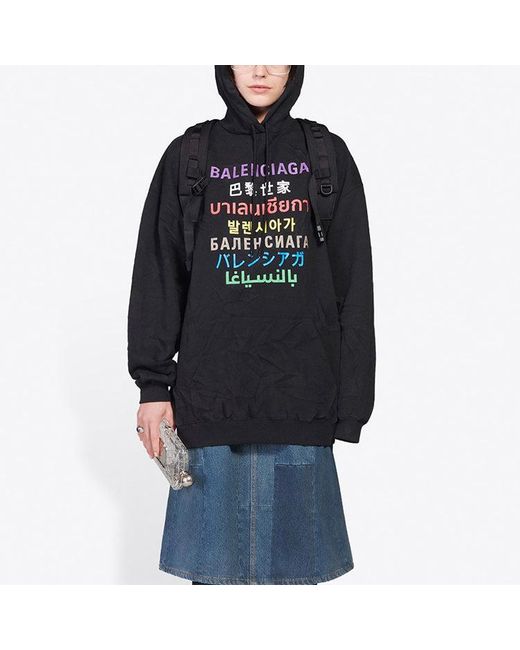 Balenciaga Blue (Wmns) Multi-Color Logo Printing Hoodie
